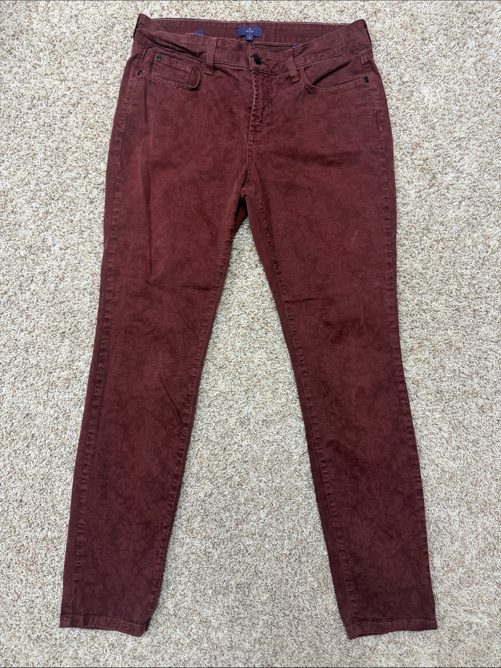 NYDJ Burgundy Paisley Print Skinny Jeans Size 4 Made in USA